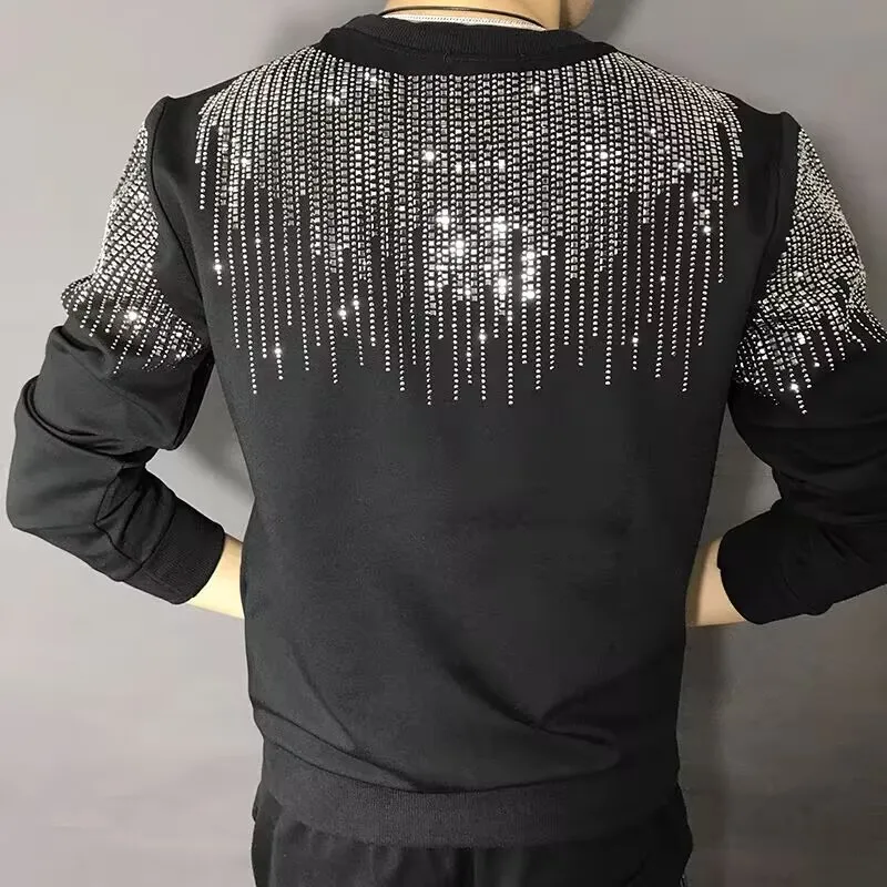 New Casual 100% cotton Rhinestones HOODIE Hip Hop Street wear Sweatshirts Skateboard Men Pullover Hoodies Male