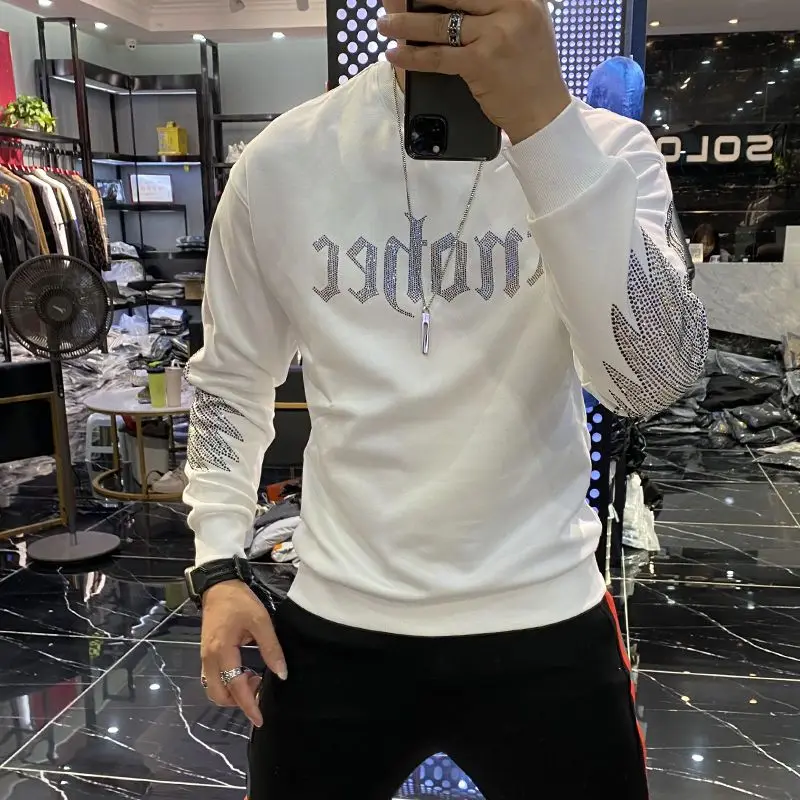 New Casual 100% cotton Rhinestones HOODIE Hip Hop Street wear Sweatshirts Skateboard Men Pullover Hoodies Male