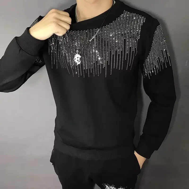 New Casual 100% cotton Rhinestones HOODIE Hip Hop Street wear Sweatshirts Skateboard Men Pullover Hoodies Male