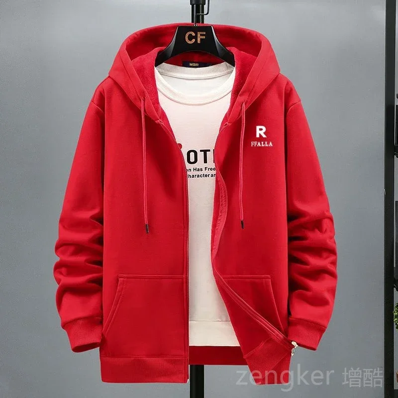 Spring hooded zipper cardigan for men loose and plus size casual velvet sports jacket available in sizes 12XL 10XL 9XL 8XL