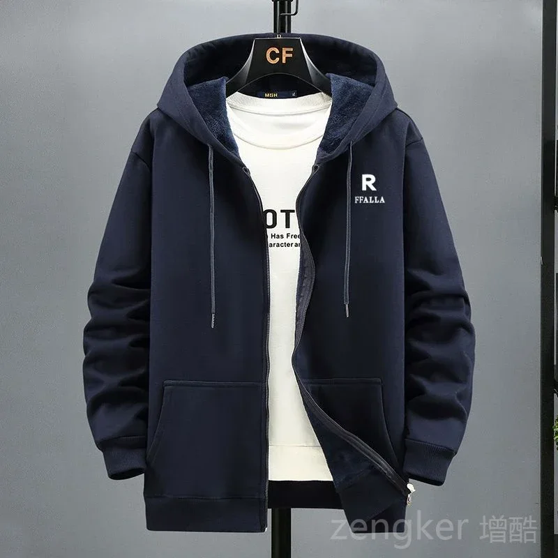 Spring hooded zipper cardigan for men loose and plus size casual velvet sports jacket available in sizes 12XL 10XL 9XL 8XL