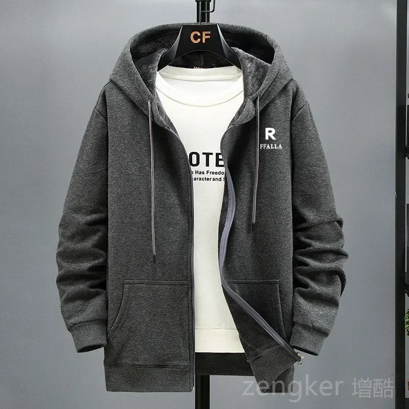 Spring hooded zipper cardigan for men loose and plus size casual velvet sports jacket available in sizes 12XL 10XL 9XL 8XL