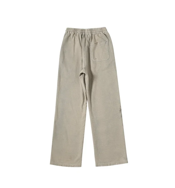 SSSAINT LOUIS Men's Casual Straight Leg Pants Destructed Heavyweight Long Trousers Cotton Sweatpants