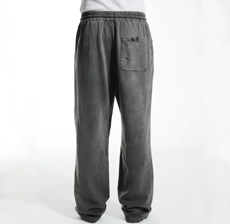 SSSAINT LOUIS Men's Casual Straight Leg Pants Destructed Heavyweight Long Trousers Cotton Sweatpants