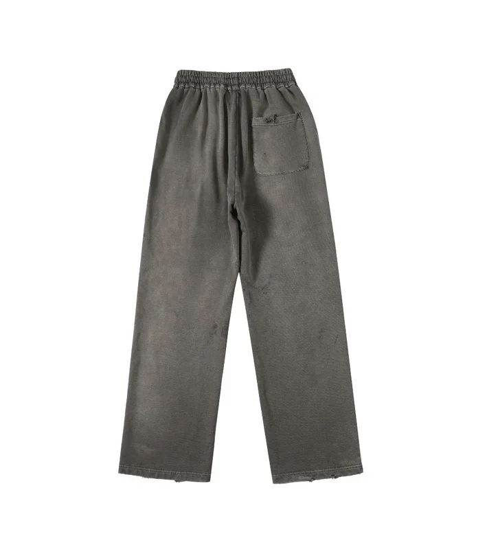 SSSAINT LOUIS Men's Casual Straight Leg Pants Destructed Heavyweight Long Trousers Cotton Sweatpants