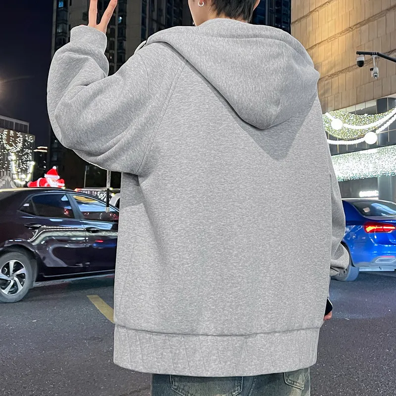 Men's Cotton Blend Zip Up Hoodie Big Size 6XL 7XL 8XL Breathable Soft Heather Gray Black Casual Daily Hooded Sweatshirt Pockets