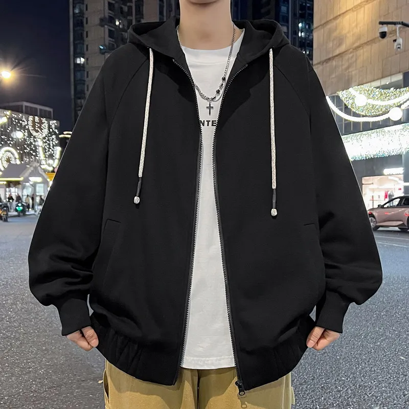 Men's Cotton Blend Zip Up Hoodie Big Size 6XL 7XL 8XL Breathable Soft Heather Gray Black Casual Daily Hooded Sweatshirt Pockets