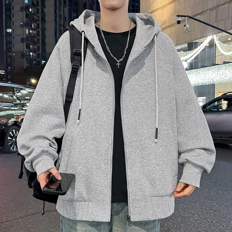 Men's Cotton Blend Zip Up Hoodie Big Size 6XL 7XL 8XL Breathable Soft Heather Gray Black Casual Daily Hooded Sweatshirt Pockets
