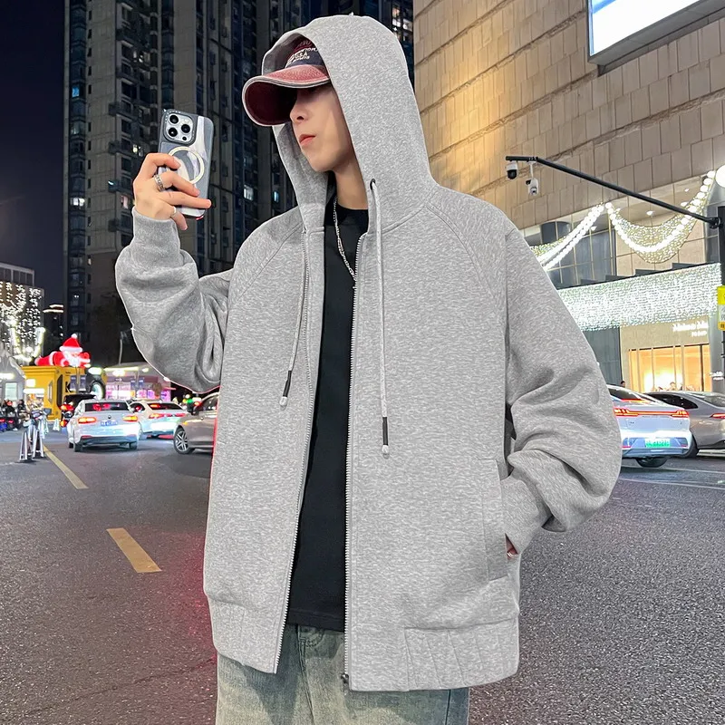 Men's Cotton Blend Zip Up Hoodie Big Size 6XL 7XL 8XL Breathable Soft Heather Gray Black Casual Daily Hooded Sweatshirt Pockets