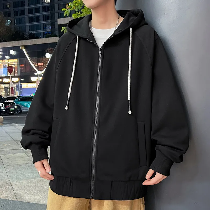 Men's Cotton Blend Zip Up Hoodie Big Size 6XL 7XL 8XL Breathable Soft Heather Gray Black Casual Daily Hooded Sweatshirt Pockets