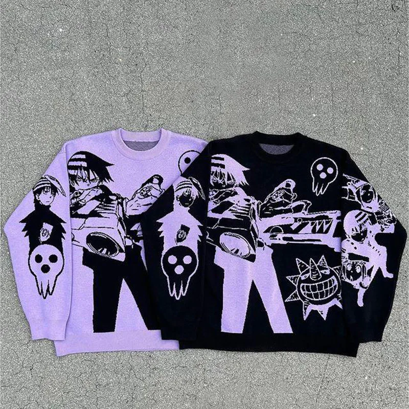 2025 Autumn/Winter Cross-Border Trend Anime Round Neck Sweater Japanese Casual Style Loose Men's Knitted Top