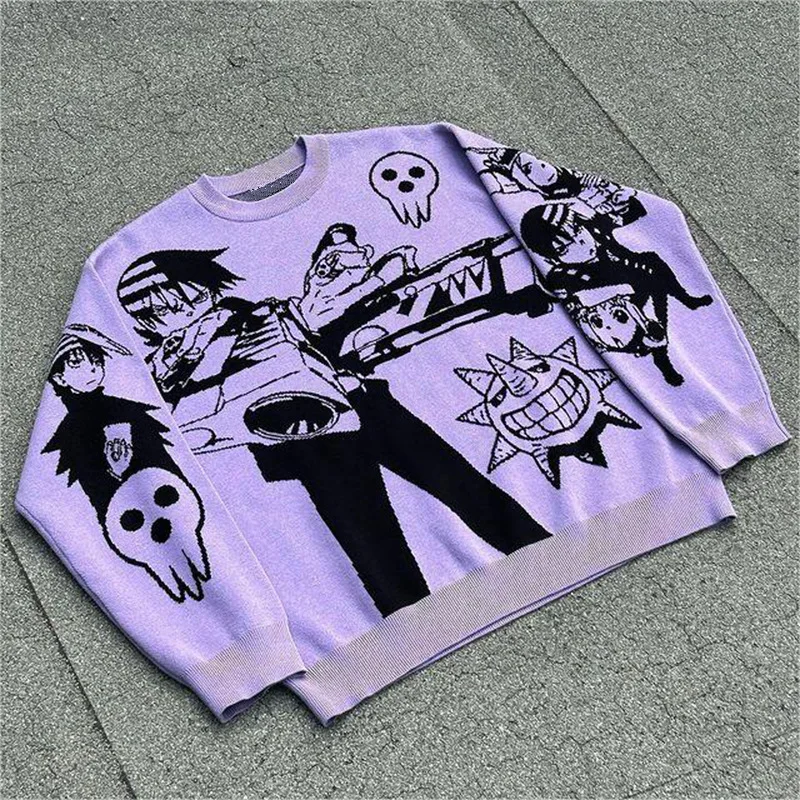 2025 Autumn/Winter Cross-Border Trend Anime Round Neck Sweater Japanese Casual Style Loose Men's Knitted Top