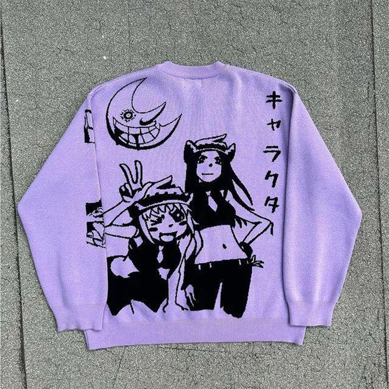2025 Autumn/Winter Cross-Border Trend Anime Round Neck Sweater Japanese Casual Style Loose Men's Knitted Top