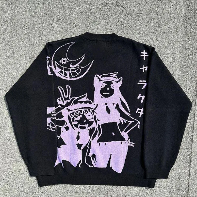 2025 Autumn/Winter Cross-Border Trend Anime Round Neck Sweater Japanese Casual Style Loose Men's Knitted Top