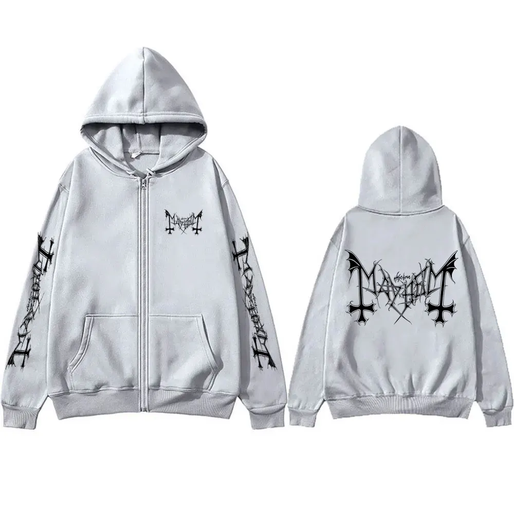 Mayhem Logo Graphic Zipper Hoodie Man Rock Death Black Metal Gothic Band Zip Up Jacket Men Women Fleece Oversized Zip Up Hoodies