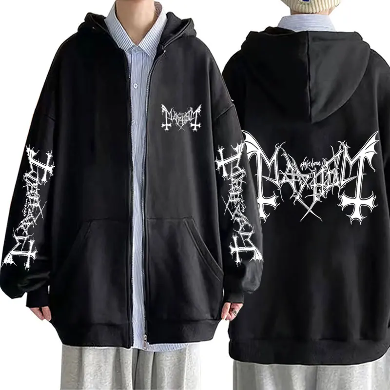 Mayhem Logo Graphic Zipper Hoodie Man Rock Death Black Metal Gothic Band Zip Up Jacket Men Women Fleece Oversized Zip Up Hoodies