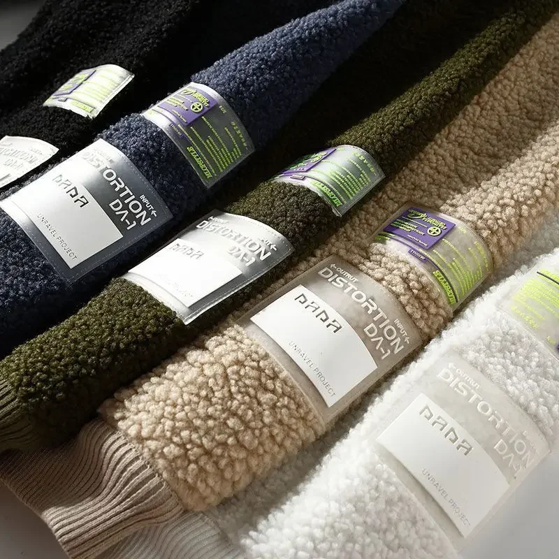 Warm Lambswool Hoodie Men Fleece Lined Sportswear Korean Pullover Thickened Thermal Windproof Patchwork Versatile Sweatshirt