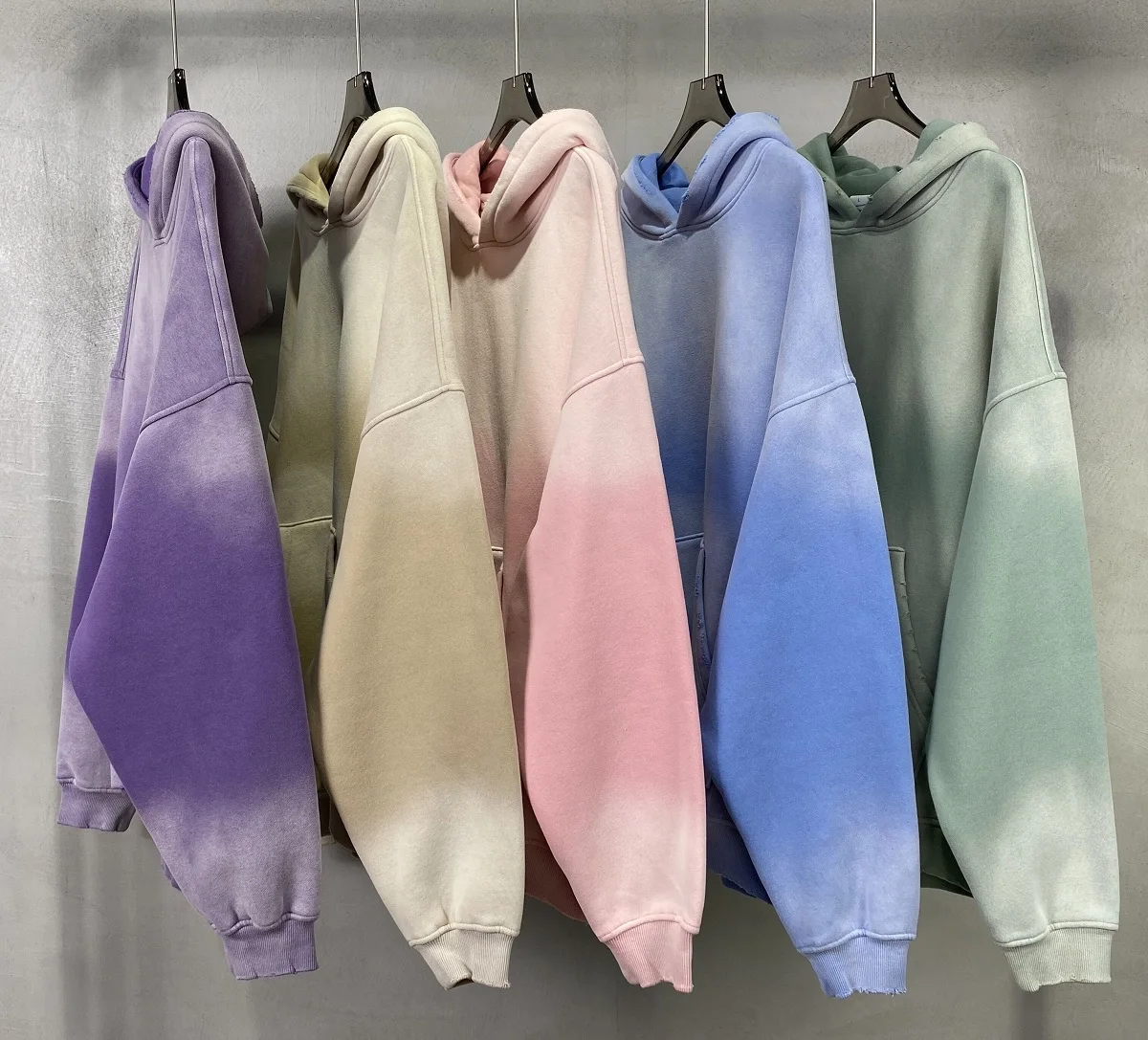 Autumn and Winter Acid Wash Spray Dyeing Baggy Hoodies Distressed Hip Hop Gradient Pullover Unisex Oversize Hooded Sweatshirts