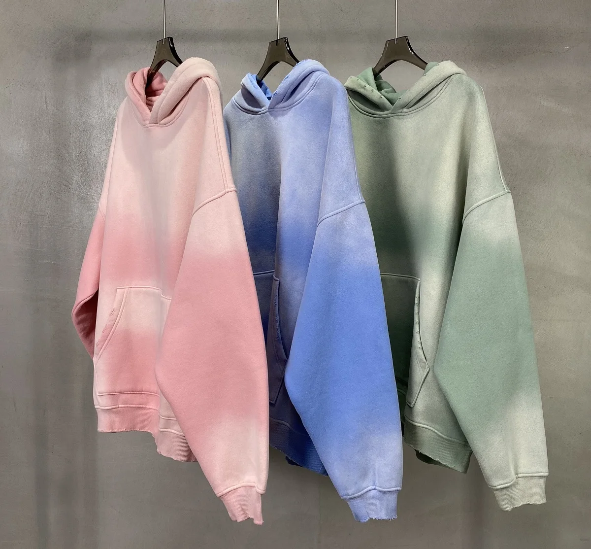 Autumn and Winter Acid Wash Spray Dyeing Baggy Hoodies Distressed Hip Hop Gradient Pullover Unisex Oversize Hooded Sweatshirts