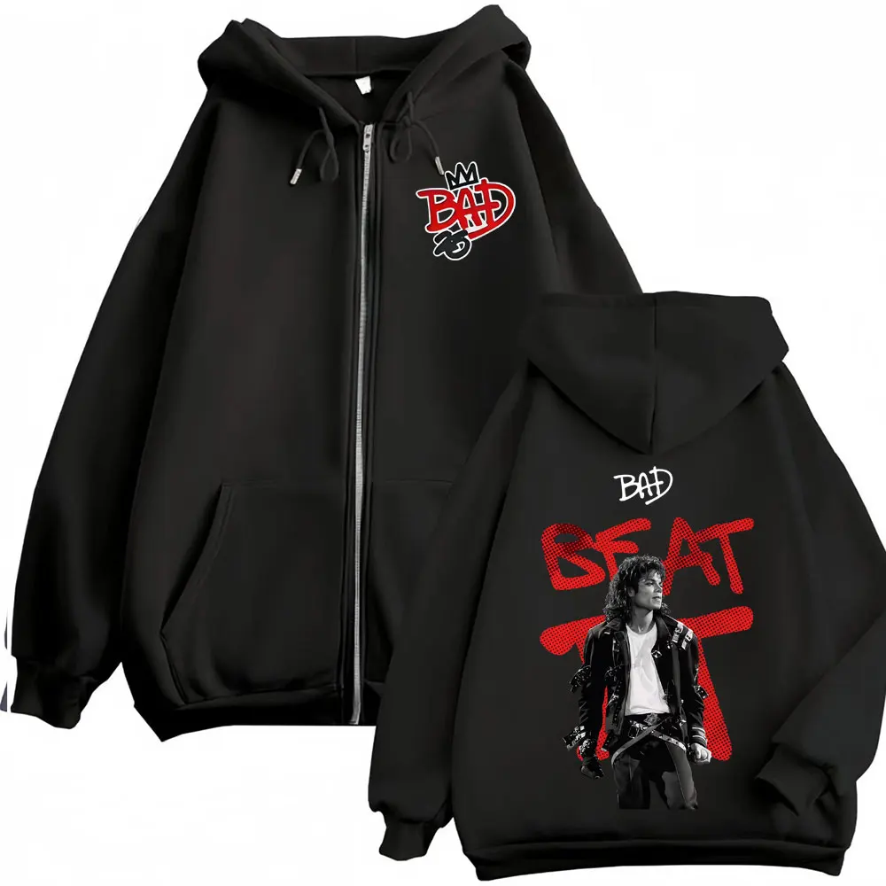 The King of Pop Michael Jackson Bad Era Zipper Hoodies Men Women Fashion Gothic Jacket Sweatshirt Coat Long Sleeve Zip Up Hooded