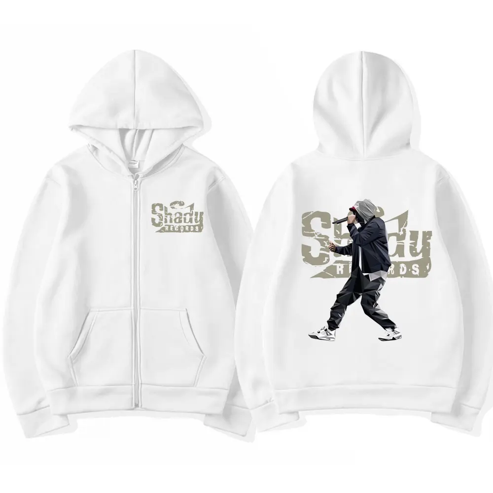 Hip Hop Singer Eminem Zip Up Hoodie Slim Shady Music Album Rap Graphic Hooded Men Fashion Zipper Sweatshirt Unisex Fleece Coats