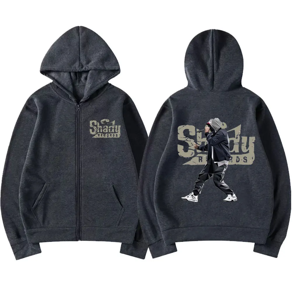 Hip Hop Singer Eminem Zip Up Hoodie Slim Shady Music Album Rap Graphic Hooded Men Fashion Zipper Sweatshirt Unisex Fleece Coats