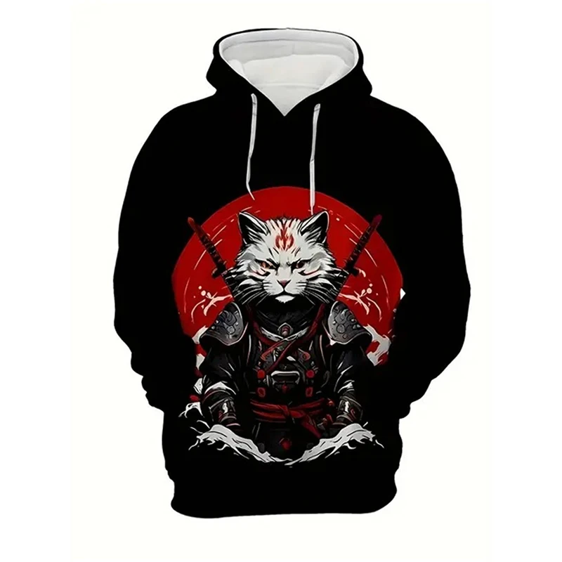 Oni Mask Samurai Tattoo Men's Hoodie Harajuku Street Long Sleeve Pullover Hoodie 3D Print Cool Pattern Autumn Outdoor Sweatshirt