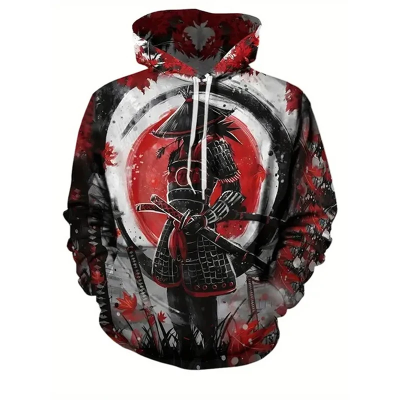Oni Mask Samurai Tattoo Men's Hoodie Harajuku Street Long Sleeve Pullover Hoodie 3D Print Cool Pattern Autumn Outdoor Sweatshirt