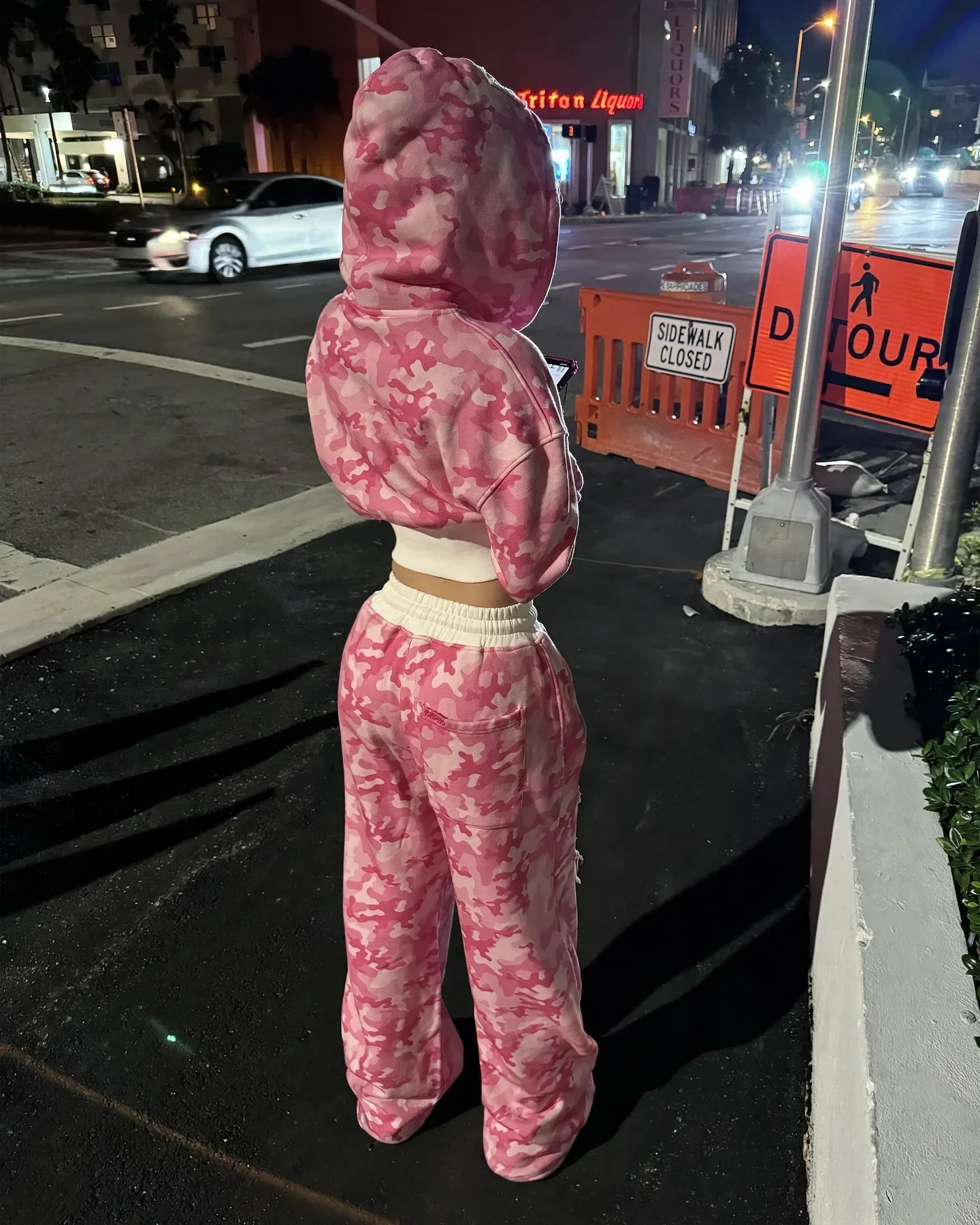 Y2K Retro pink two-piece sportswear hip hop sexy camouflage short hoodie women street clothing new casual sports pants