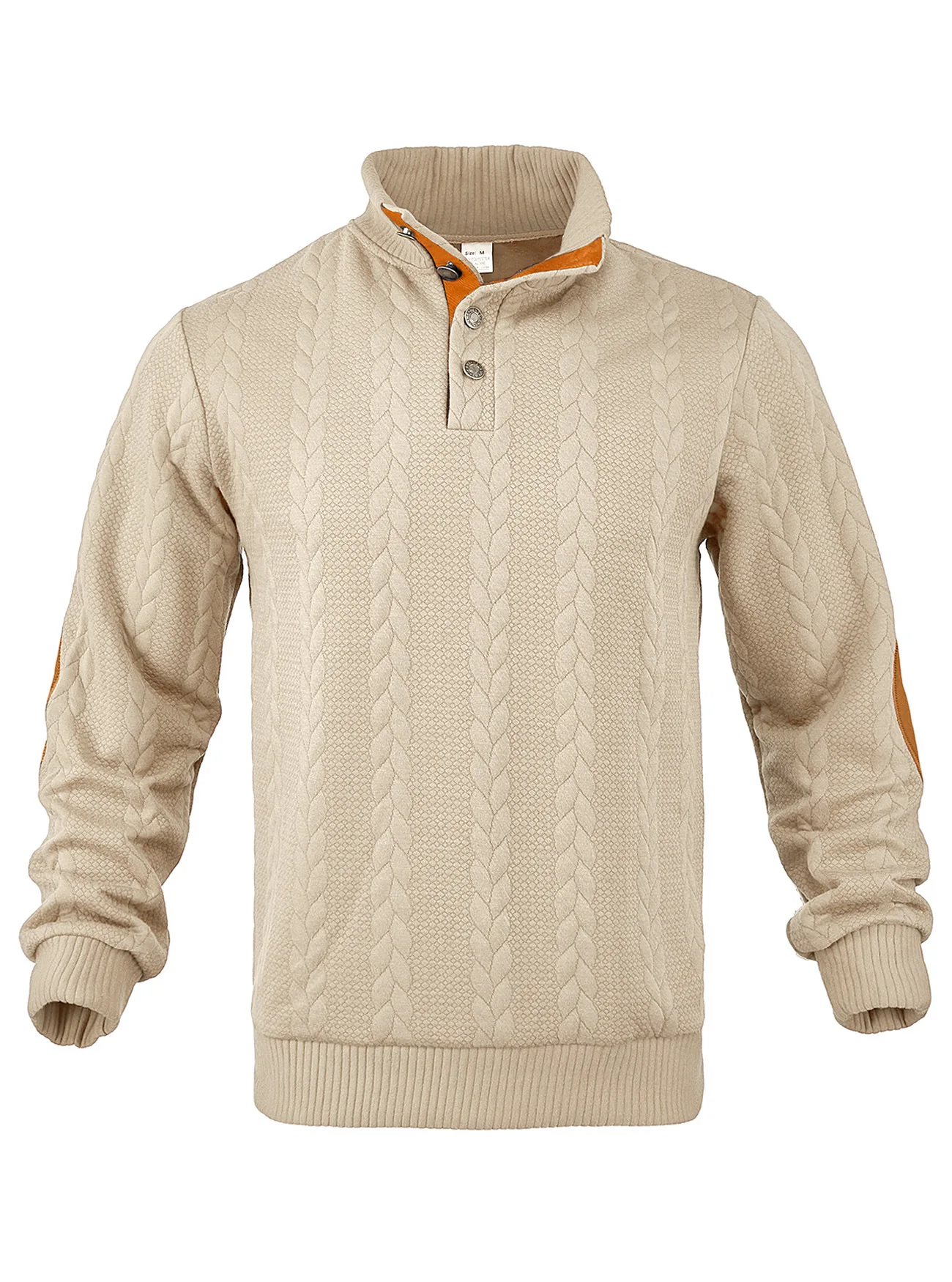 Men's Jacquard POLO Shirt Henry Neck Long Sleeve Patch Embroidered Pullover Casual Men's Sweater Men's