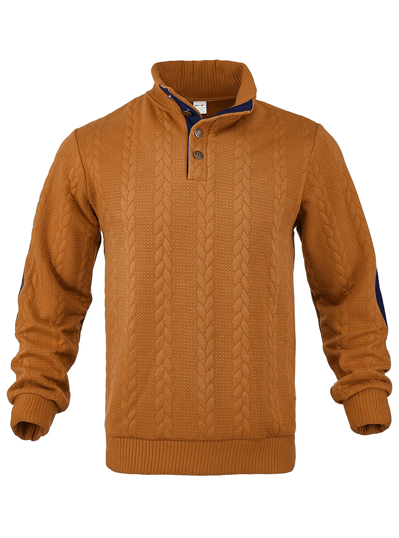 Men's Jacquard POLO Shirt Henry Neck Long Sleeve Patch Embroidered Pullover Casual Men's Sweater Men's