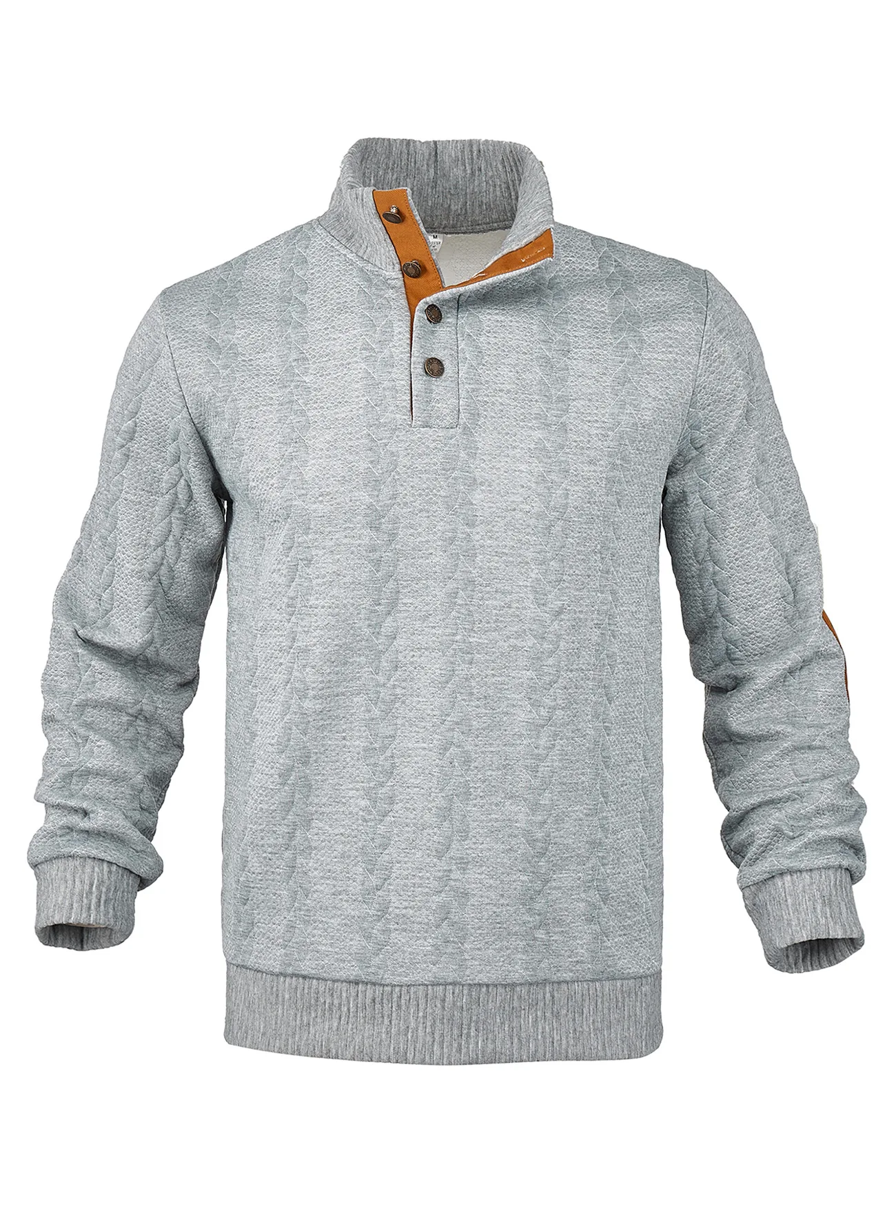 Men's Jacquard POLO Shirt Henry Neck Long Sleeve Patch Embroidered Pullover Casual Men's Sweater Men's