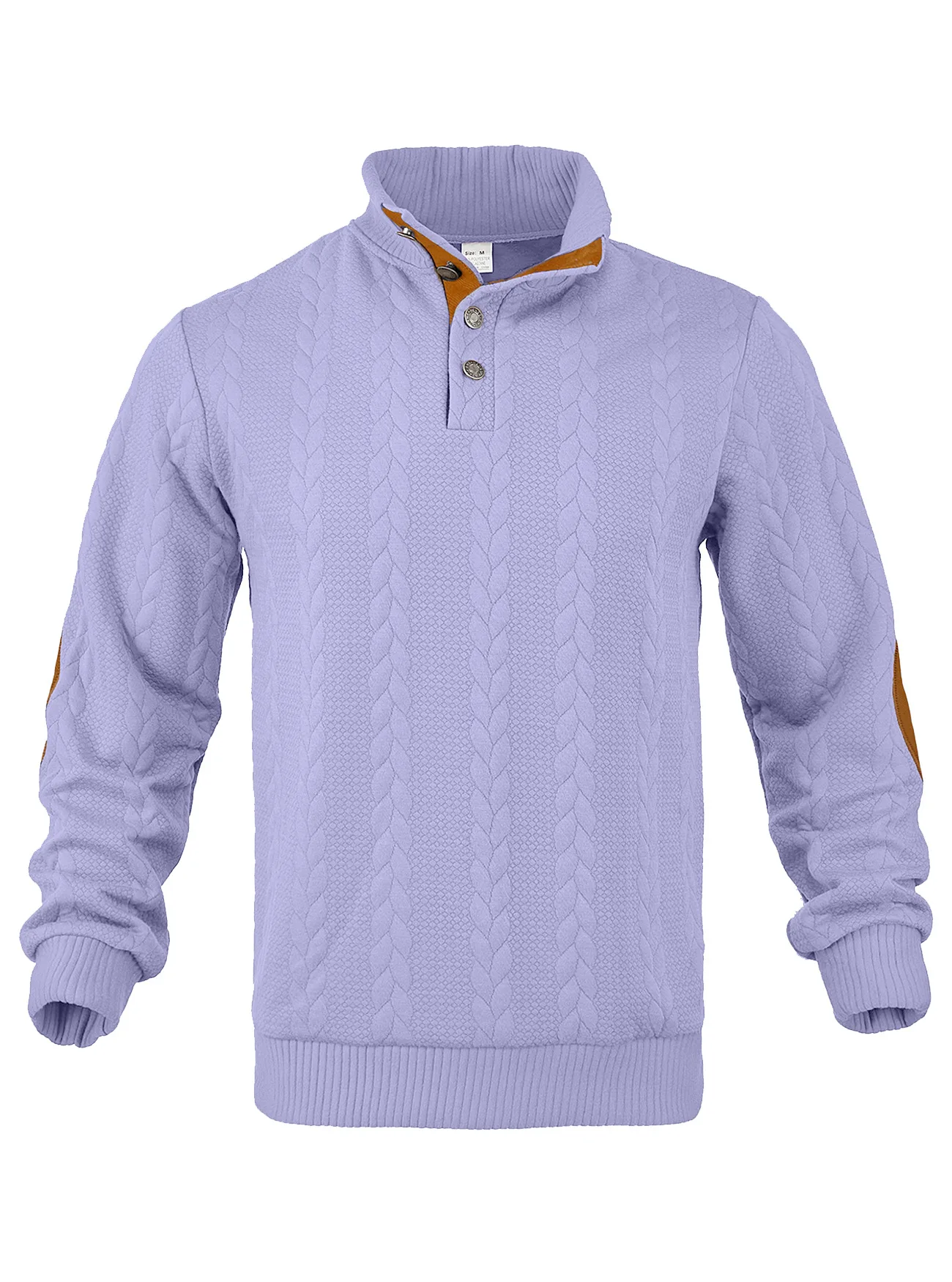 Men's Jacquard POLO Shirt Henry Neck Long Sleeve Patch Embroidered Pullover Casual Men's Sweater Men's