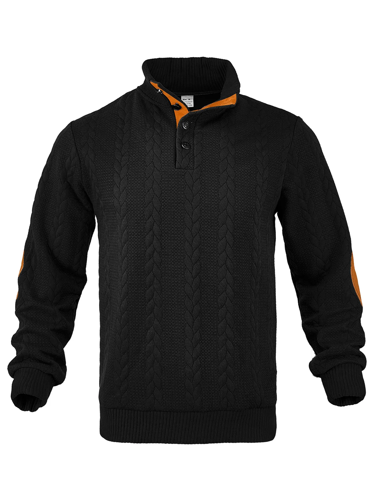 Men's Jacquard POLO Shirt Henry Neck Long Sleeve Patch Embroidered Pullover Casual Men's Sweater Men's