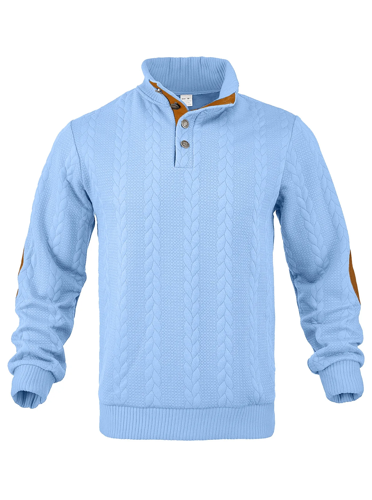 Men's Jacquard POLO Shirt Henry Neck Long Sleeve Patch Embroidered Pullover Casual Men's Sweater Men's