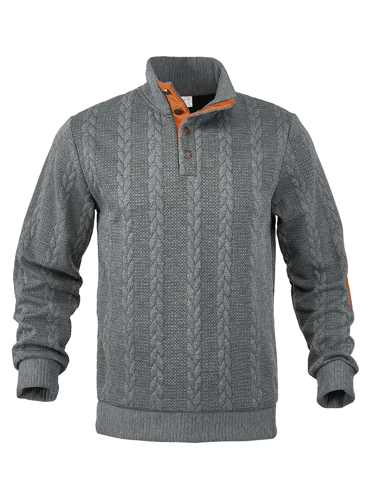 Men's Jacquard POLO Shirt Henry Neck Long Sleeve Patch Embroidered Pullover Casual Men's Sweater Men's