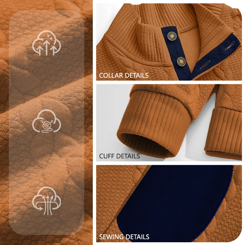 Men's Jacquard POLO Shirt Henry Neck Long Sleeve Patch Embroidered Pullover Casual Men's Sweater Men's