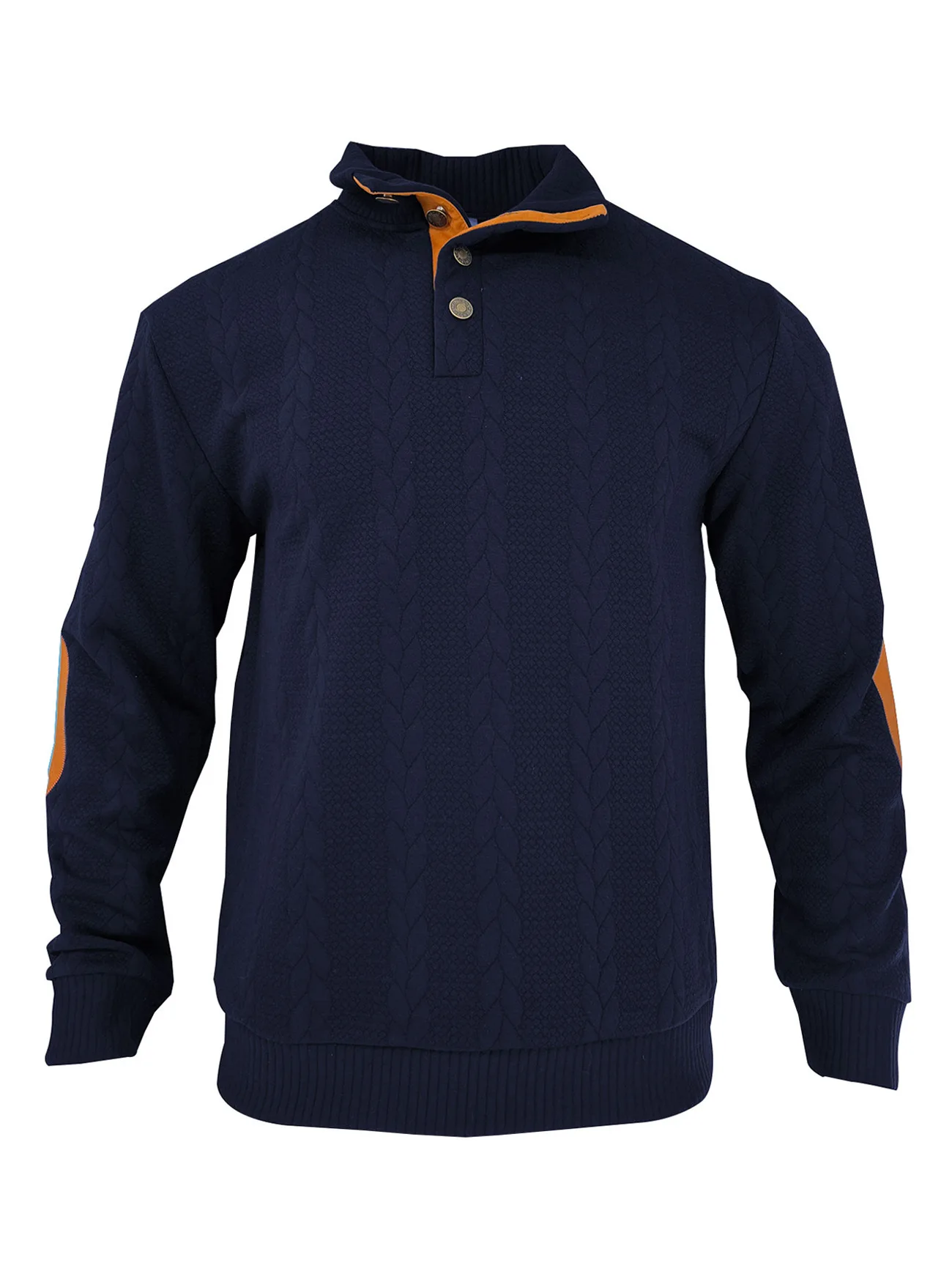 Men's Jacquard POLO Shirt Henry Neck Long Sleeve Patch Embroidered Pullover Casual Men's Sweater Men's