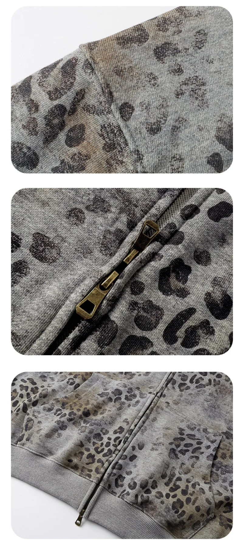 2026 New American Leopard Zipper Hoodie for Men Y2K Retro High Street Men's Hooded Jacket and Leopard Print Pants Streetwear