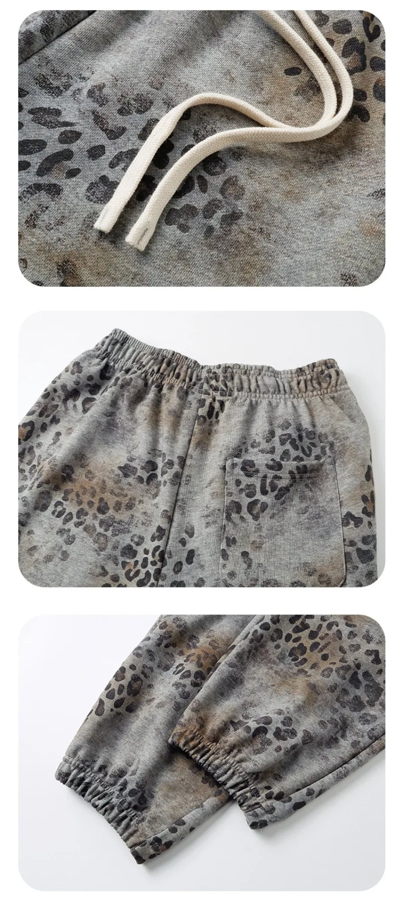 2026 New American Leopard Zipper Hoodie for Men Y2K Retro High Street Men's Hooded Jacket and Leopard Print Pants Streetwear