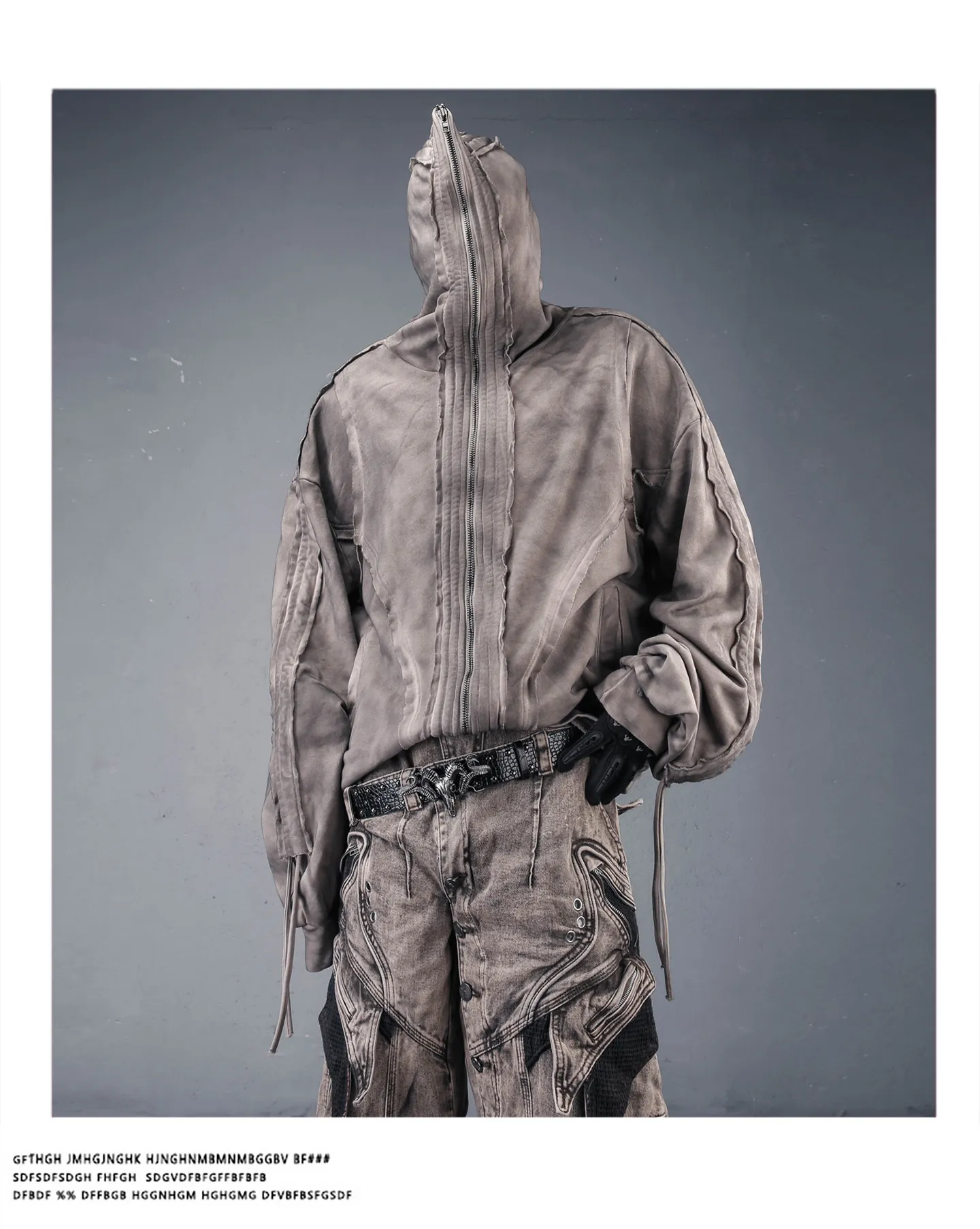 Distressed Washed Dirty Dye Gothic Vintage Hoodie Men Full Zip Face Cover Hooded Jacket Techwear Punk Oversized Street Wear