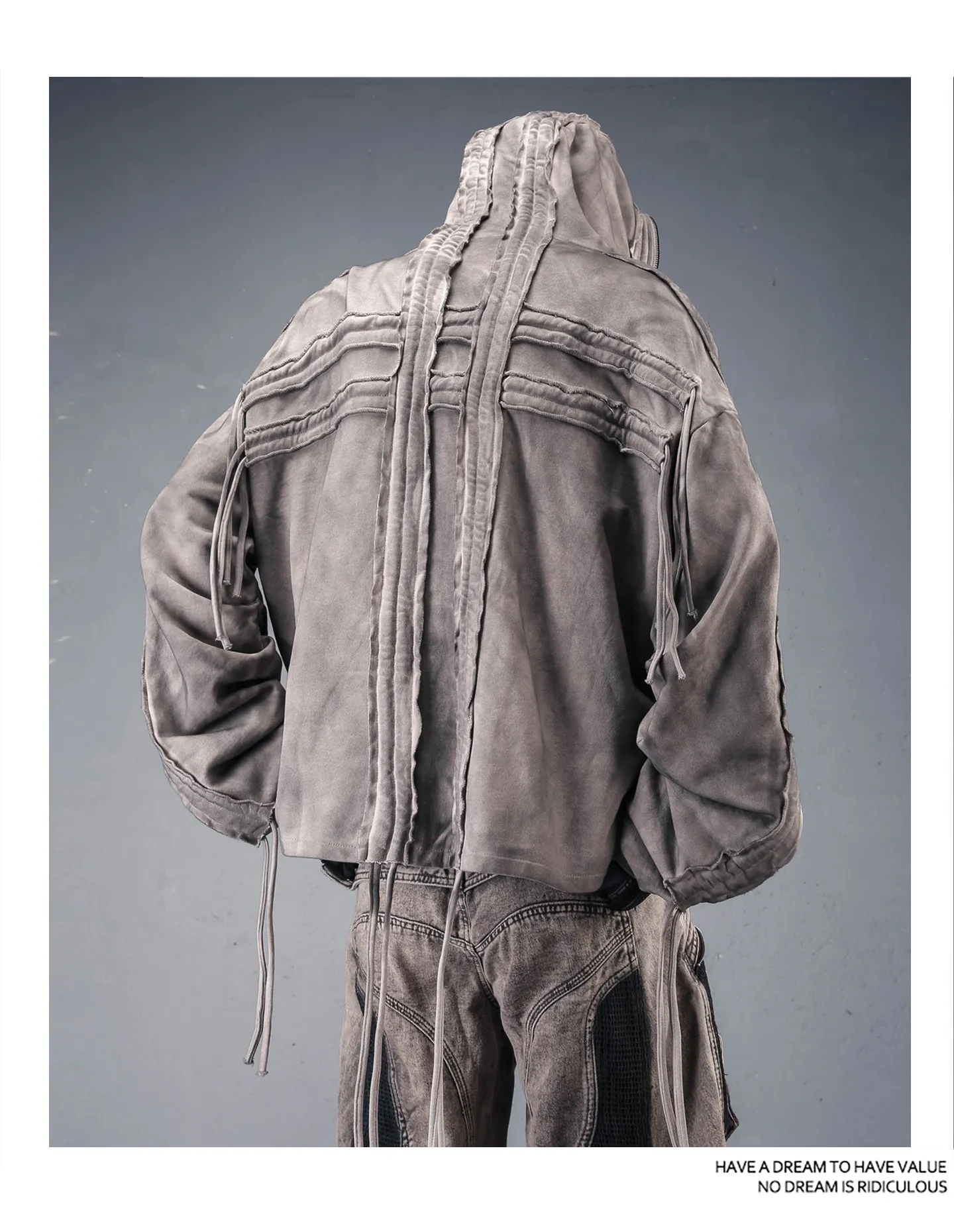 Distressed Washed Dirty Dye Gothic Vintage Hoodie Men Full Zip Face Cover Hooded Jacket Techwear Punk Oversized Street Wear
