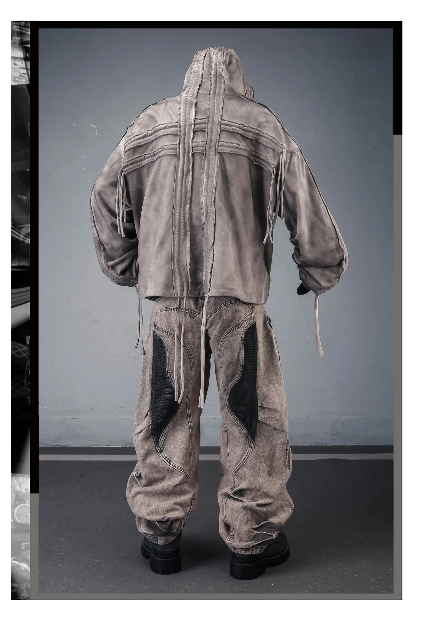 Distressed Washed Dirty Dye Gothic Vintage Hoodie Men Full Zip Face Cover Hooded Jacket Techwear Punk Oversized Street Wear