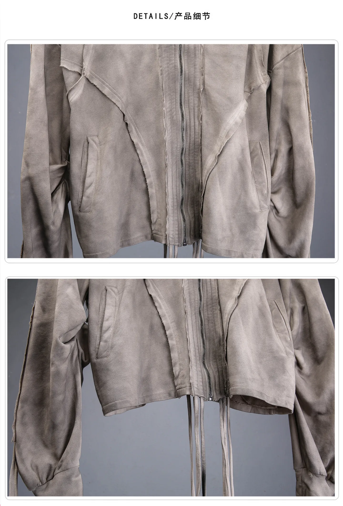 Distressed Washed Dirty Dye Gothic Vintage Hoodie Men Full Zip Face Cover Hooded Jacket Techwear Punk Oversized Street Wear