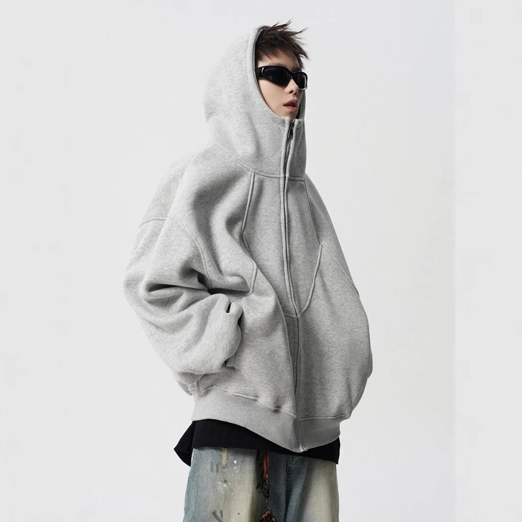 American Deconstruction Hooded Jacket Men's Winter Splicing Sweater High Street Velvet Couple Hoodie