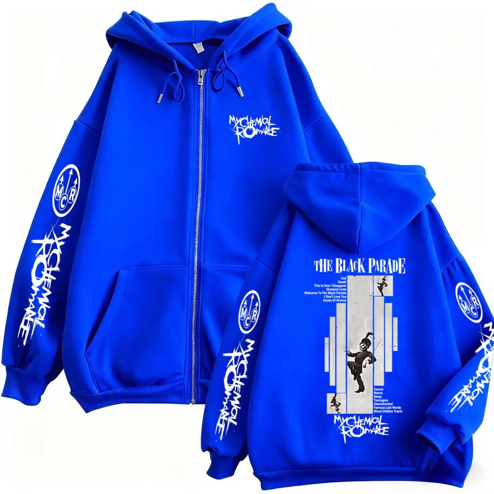 Punk Emo Rock My Chemical Romance The Black Parade Album Graphic Zipper Hoodie Men Women Casual Vintage Oversized Zip Up Jacket