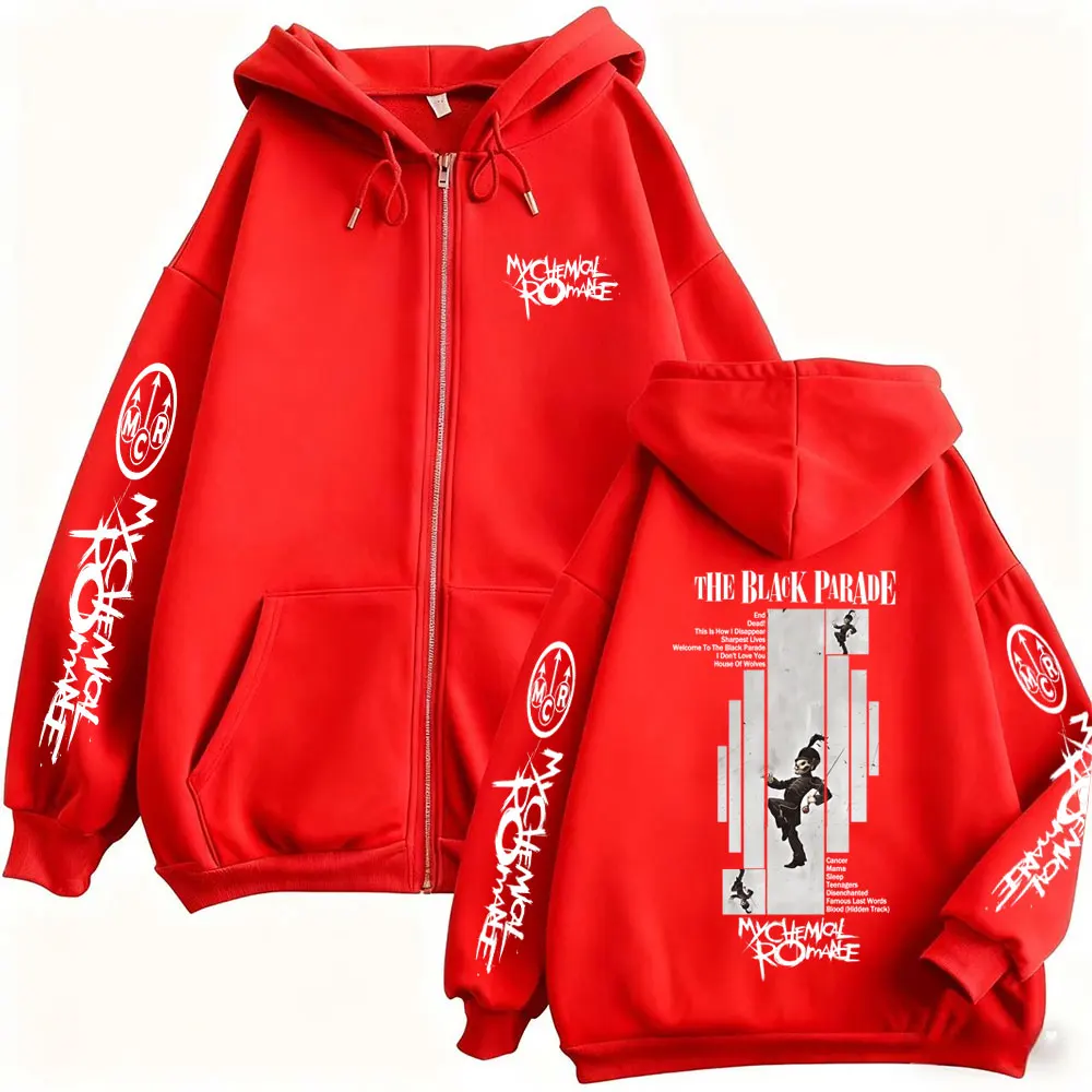 Punk Emo Rock My Chemical Romance The Black Parade Album Graphic Zipper Hoodie Men Women Casual Vintage Oversized Zip Up Jacket
