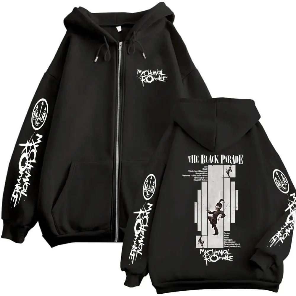 Punk Emo Rock My Chemical Romance The Black Parade Album Graphic Zipper Hoodie Men Women Casual Vintage Oversized Zip Up Jacket
