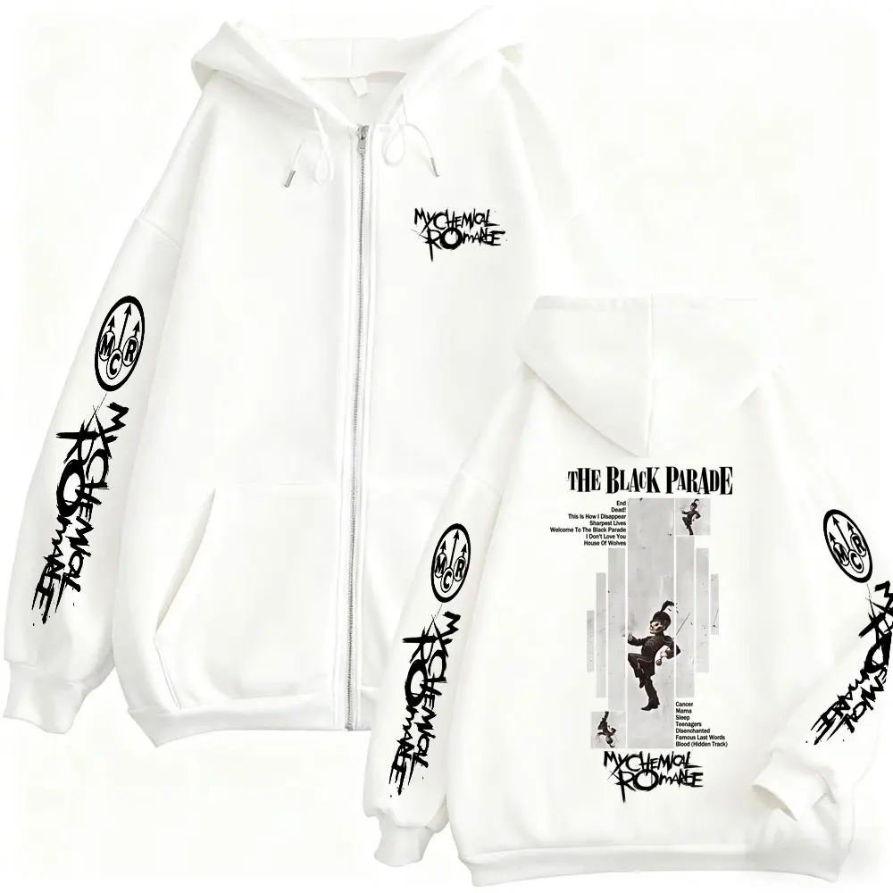 Punk Emo Rock My Chemical Romance The Black Parade Album Graphic Zipper Hoodie Men Women Casual Vintage Oversized Zip Up Jacket
