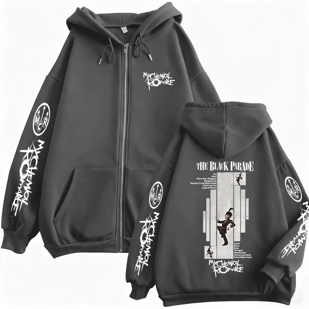Punk Emo Rock My Chemical Romance The Black Parade Album Graphic Zipper Hoodie Men Women Casual Vintage Oversized Zip Up Jacket